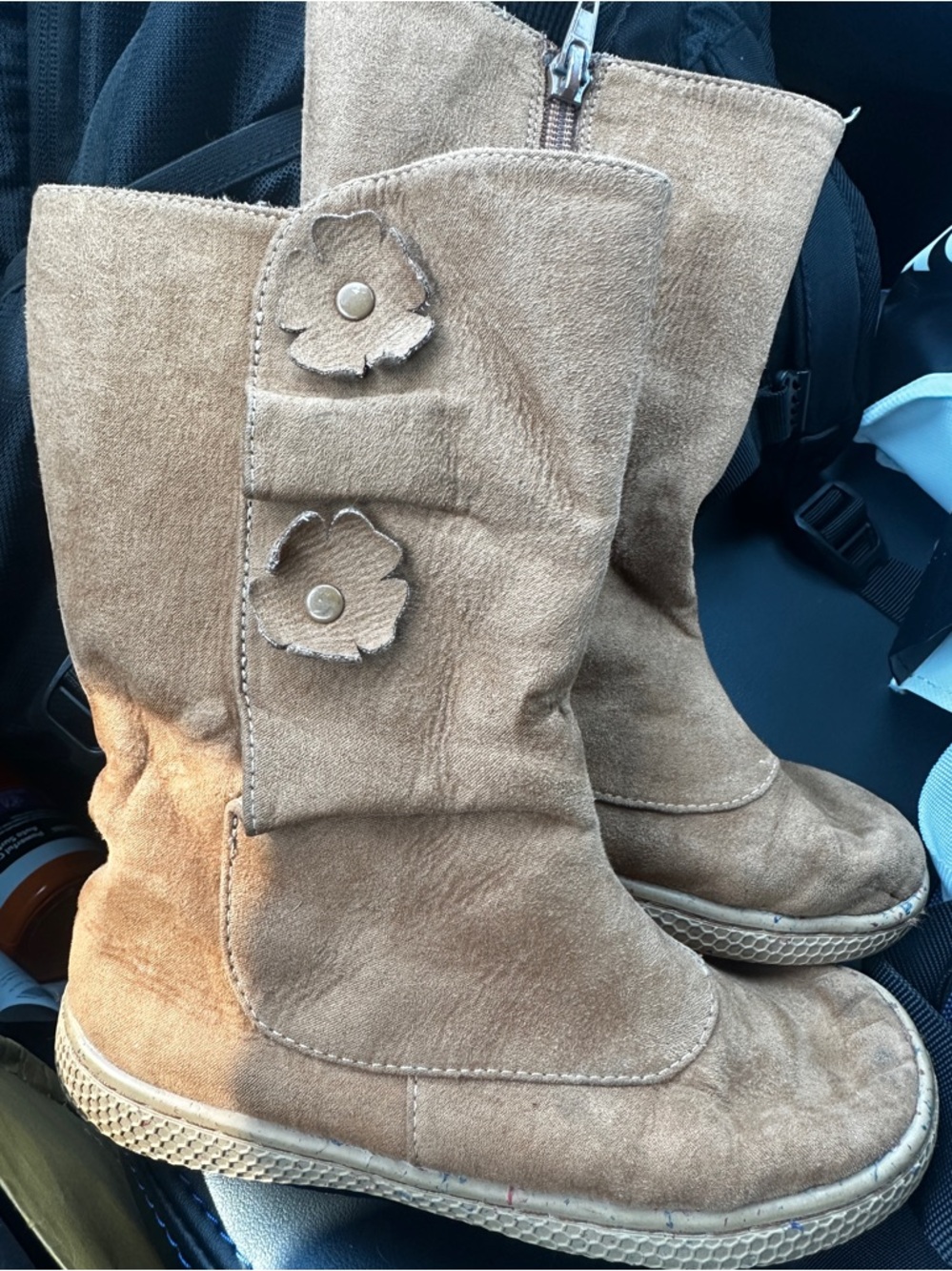 Livie & Luca Suede Boots Size 12 Kids Tan Mid-Calf Floral Button Zip